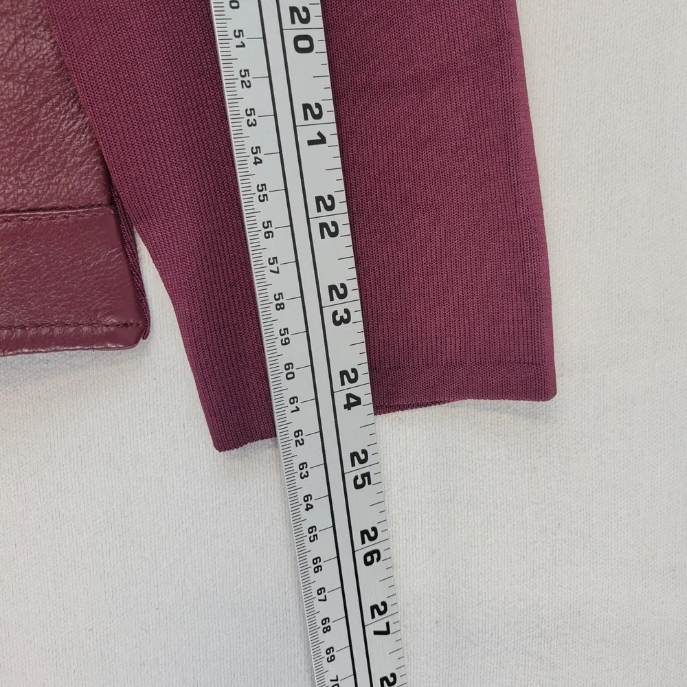 Nygard Collection Leather Knit Jacket Womens XL Burgundy Zip Mixed Media - Picture 7 of 7